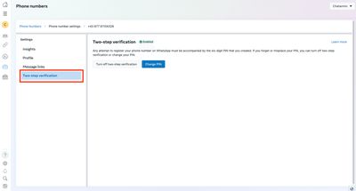 WhatsApp 2-Faktor-Authentifizierung Dashboard