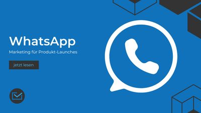 Das WhatsApp Logo und als H1 "WhatsApp" auf blauem Hintergrund