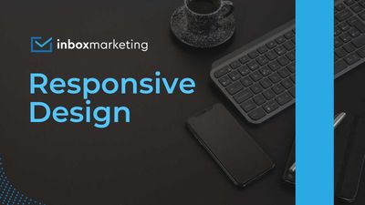 Ein Handy und eine Tastatur liegen auf einem schwarzen Schreibtisch und daneben der Schriftzug „Responsive Design“