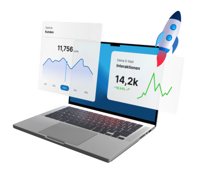 Laptop, Statistiken und Rakete