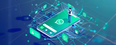 Ein futuristisches Handy, welche die Funktionen von WhatsApp-Marketing darstellt.